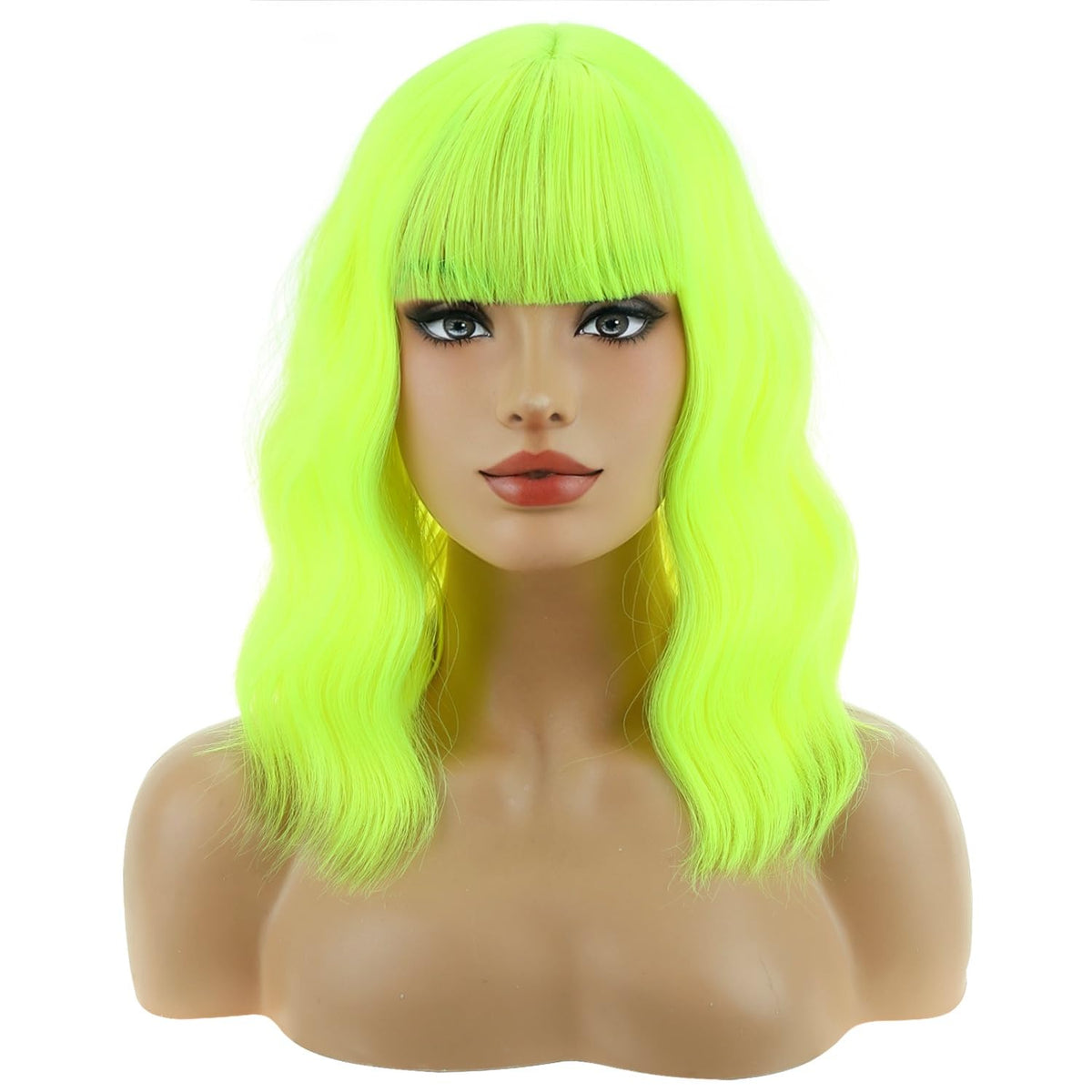 BERON 14 Inches Pink Wig for Women Girls Short Curly Synthetic Wig with Bangs Lovely Pink