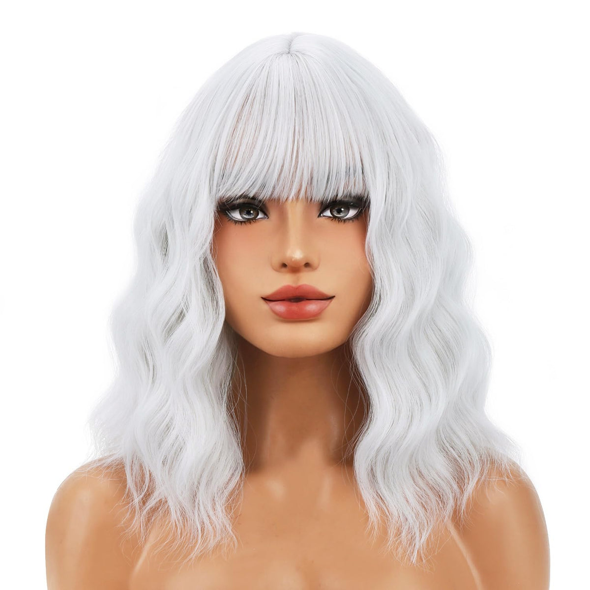 BERON 14 Inches Pink Wig for Women Girls Short Curly Synthetic Wig with Bangs Lovely Pink