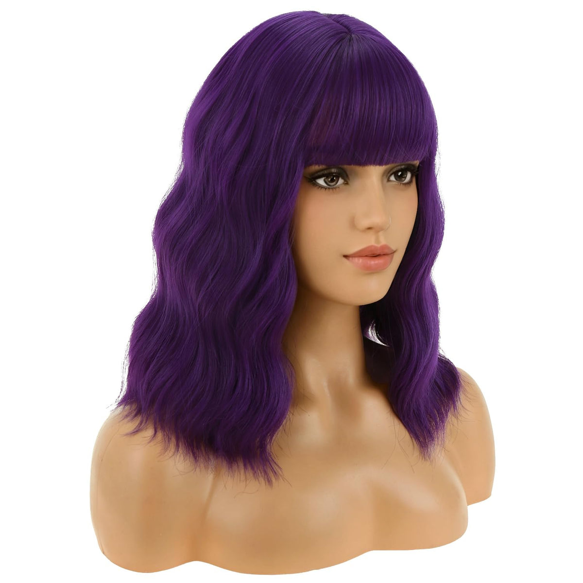 BERON 14 Inches Pink Wig for Women Girls Short Curly Synthetic Wig with Bangs Lovely Pink