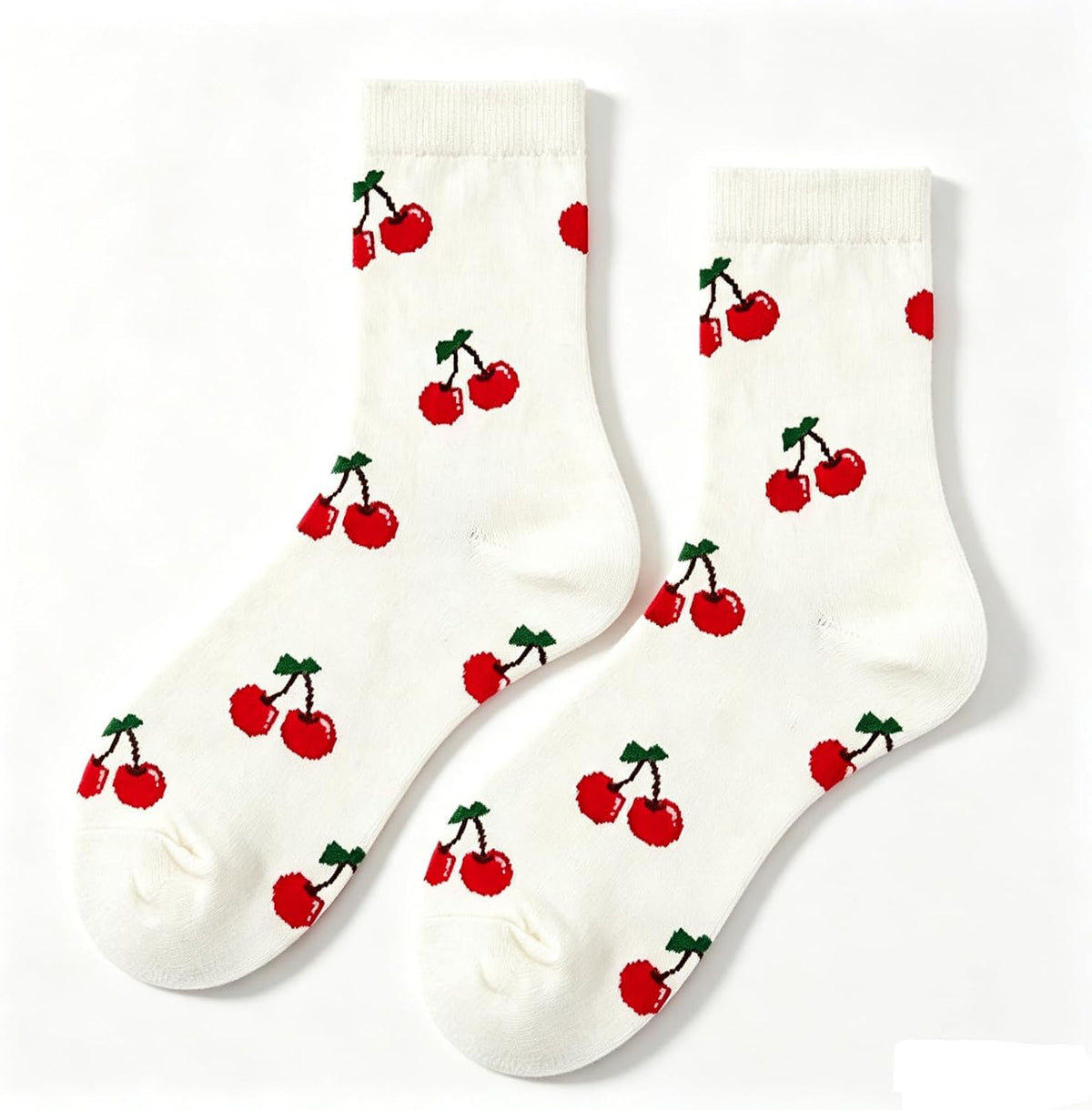 Women's Cherry Print Crew Socks Fruit Pattern Socks