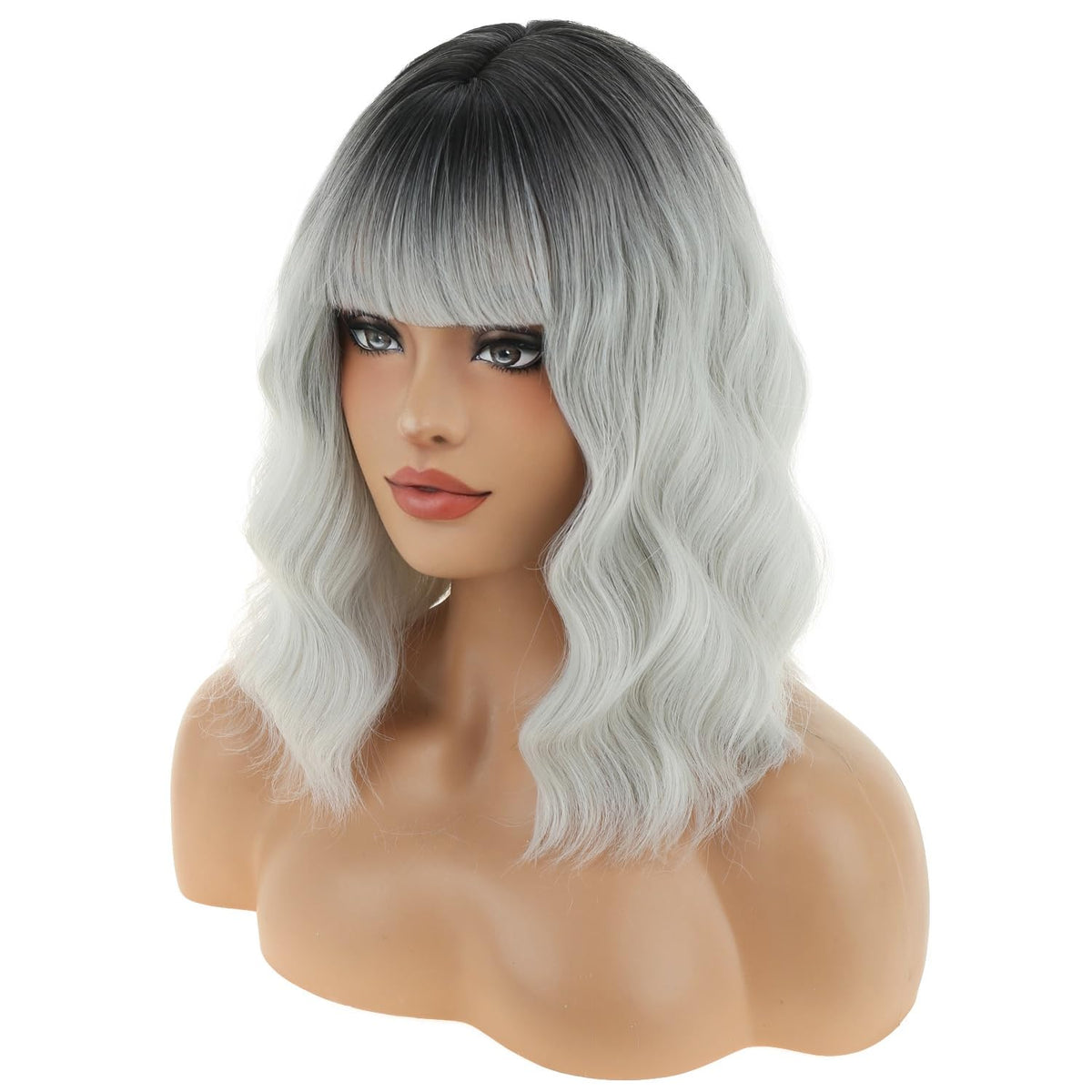 BERON 14 Inches Pink Wig for Women Girls Short Curly Synthetic Wig with Bangs Lovely Pink