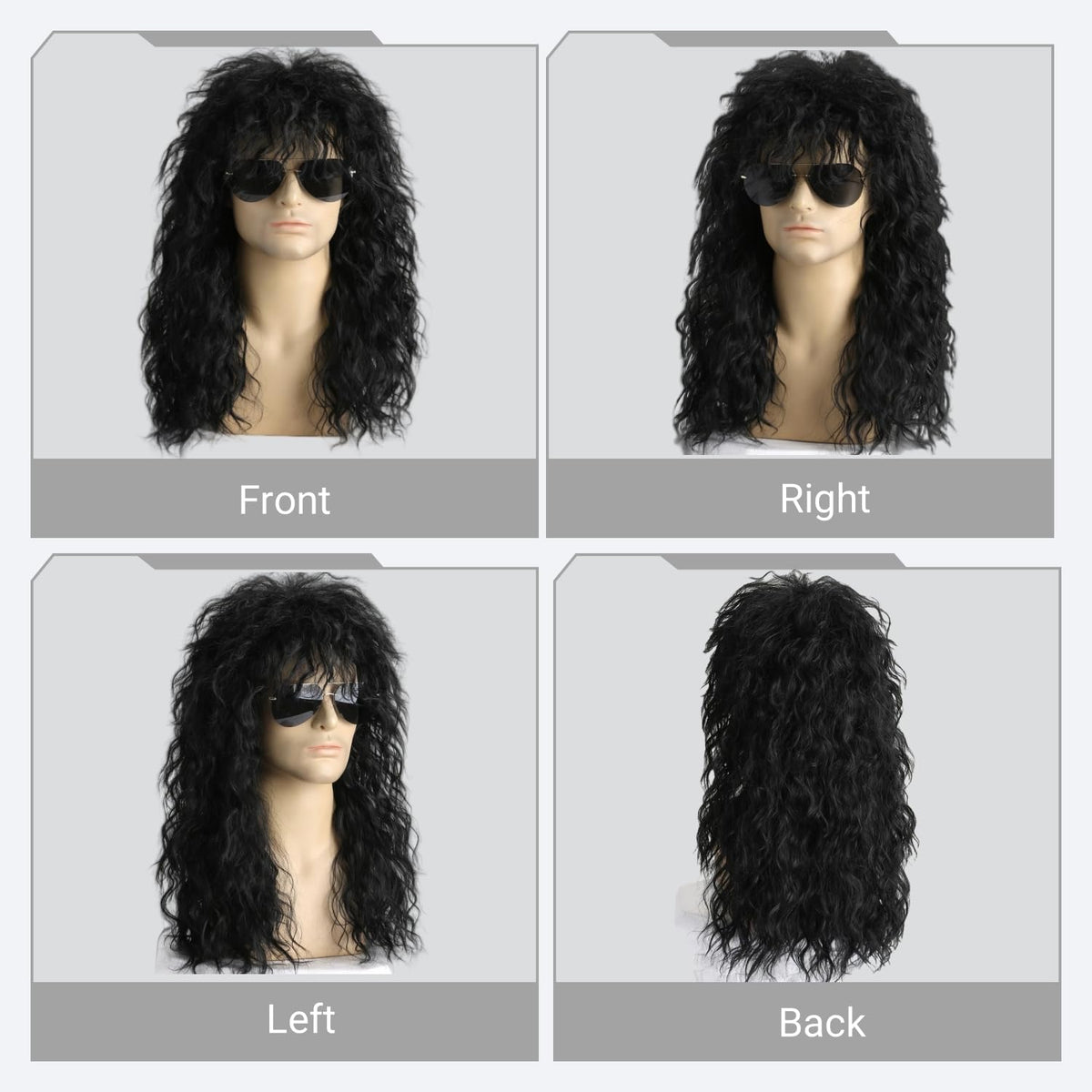 Mens Black Wig Long Curly Natural Hair Wig Layered Wavy for Daily Party Costume Cospaly Halloween