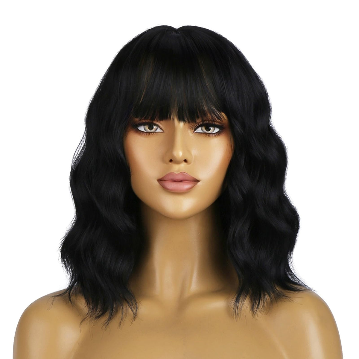 BERON 14 Inches Pink Wig for Women Girls Short Curly Synthetic Wig with Bangs Lovely Pink