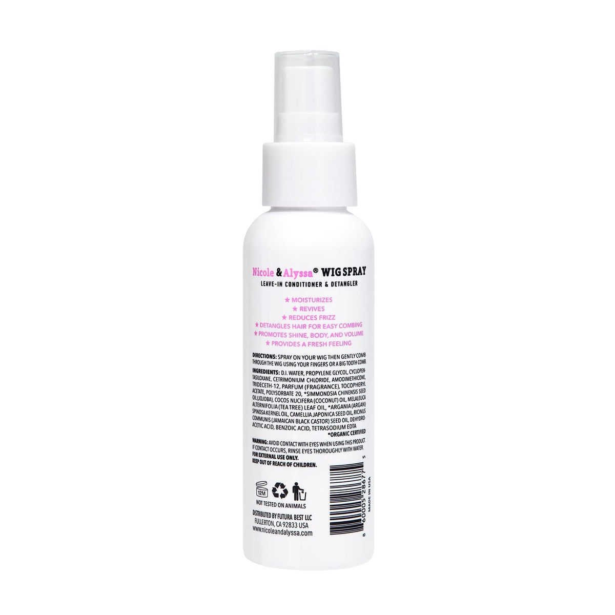 Nicole & Alyssa - Wig Spray For Synthetic Hair 8oz - Leave-in Conditioner, Detangler, Moisturizer