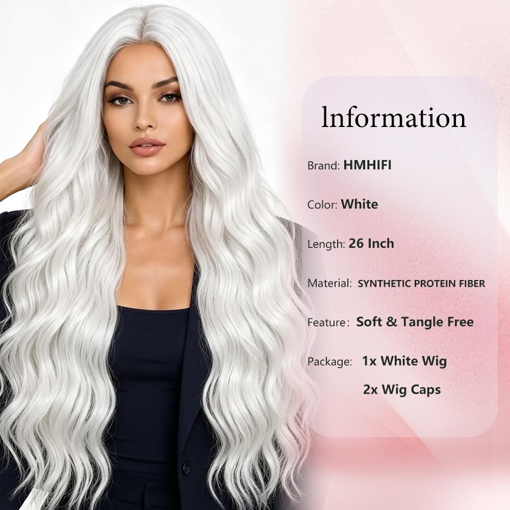 HMHIFI Blonde Wig for Women,26 Inch Long Wavy Curly Middle Part Hair