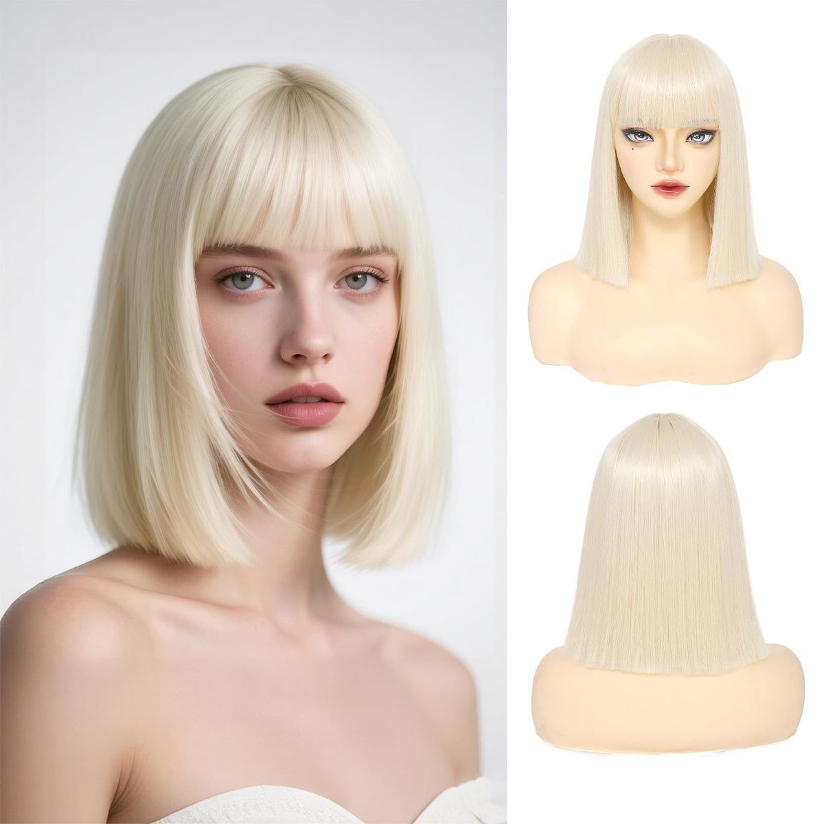 Black Bob Wig with Bangs Short Black Straight Wig for Women