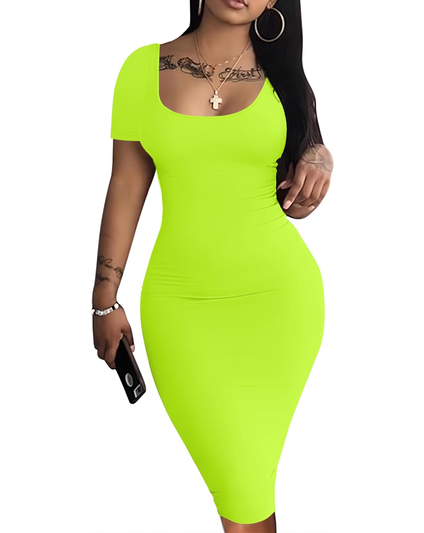 Nimsruc Womens Summer Casual Sexy Short Sleeve Bodycon Dress Basic Pencil Midi Club Dresses