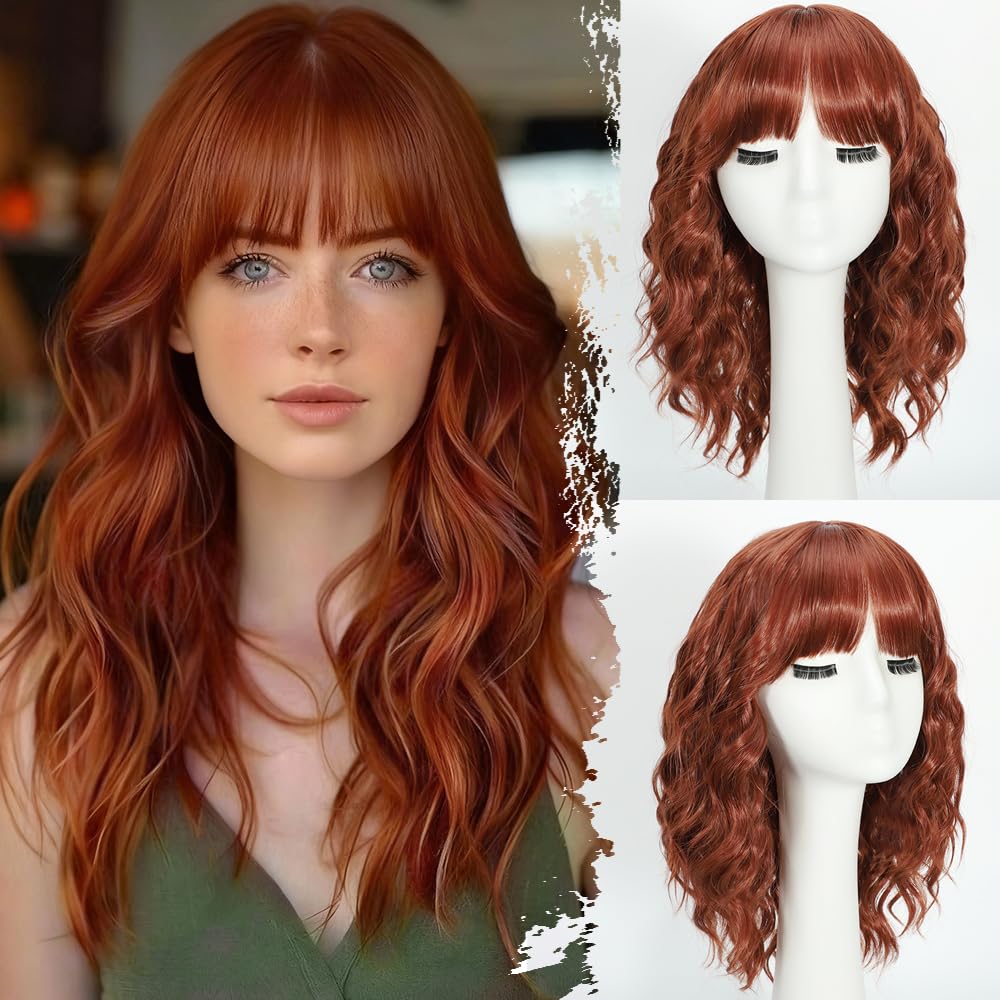 Black Wig with Bangs Long curly wavy Wigs for Women26In Synthetic Black Wig