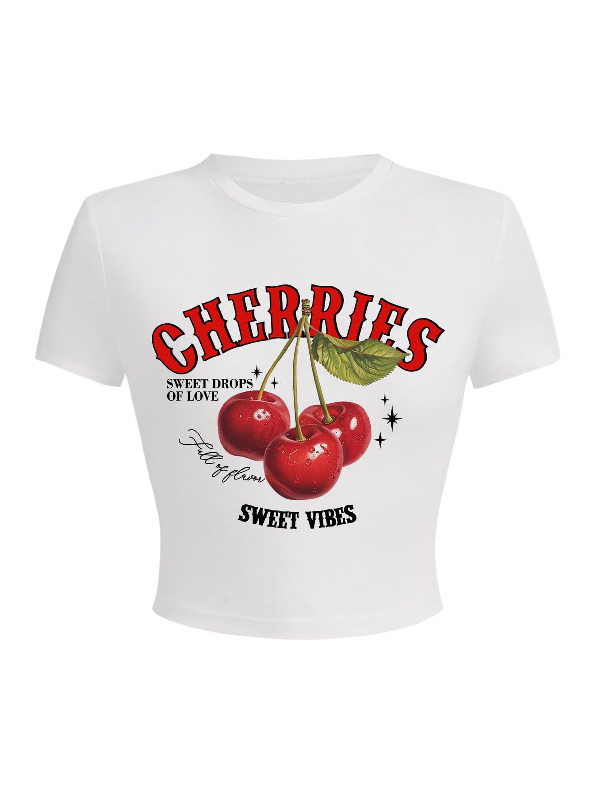 BEAUDRM Women's Y2k Cherry Letter Print T Shirts Summer Cute Graphic Tee