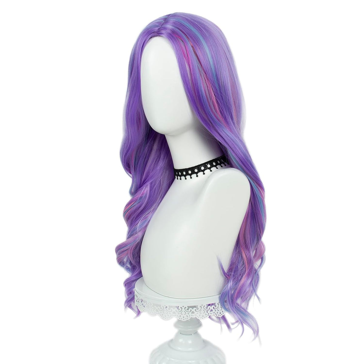 Long Pastel Wigs for Women Heat Resistant Hair Natural Wigs for Daily Cosplay Costume Party Carnival Purple-pink Gradient with Blue Highlights