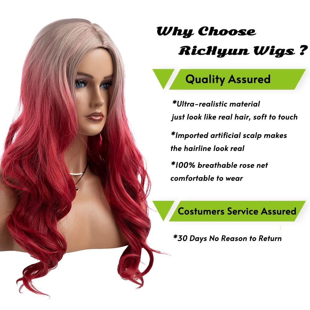 Long Curly Wavy Silver Grey to Purple Wig Side Part Natural Looking Synthetic Cosplay Wig for Women