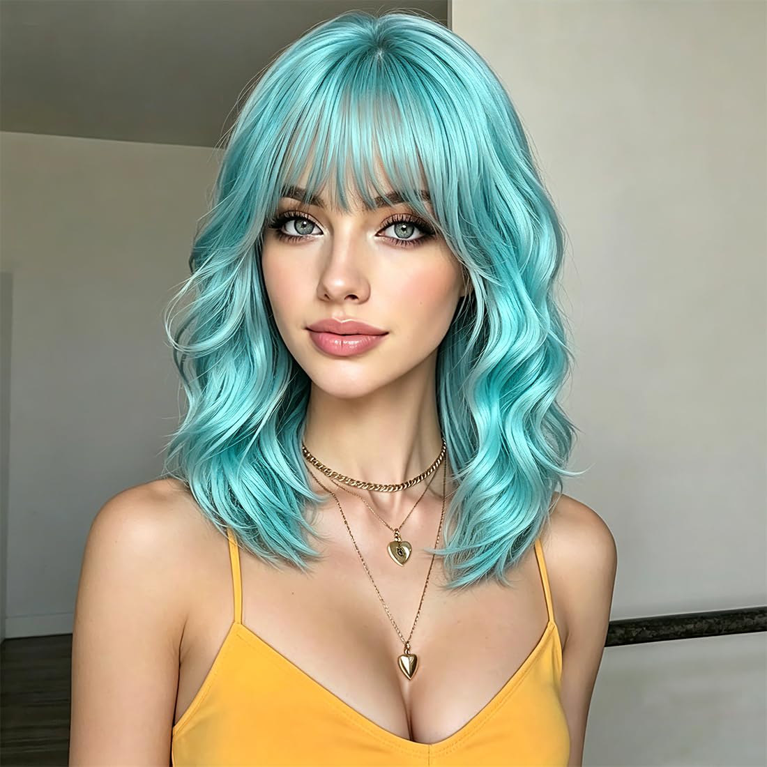 Sweetie Royal Blue Bob Wig Bangs – Wavy Synthetic Shoulder Length