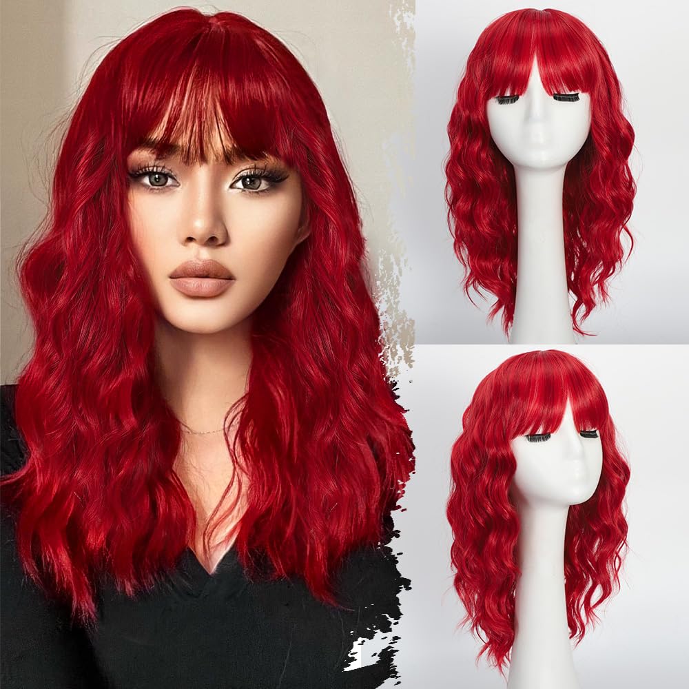 Black Wig with Bangs Long curly wavy Wigs for Women26In Synthetic Black Wig