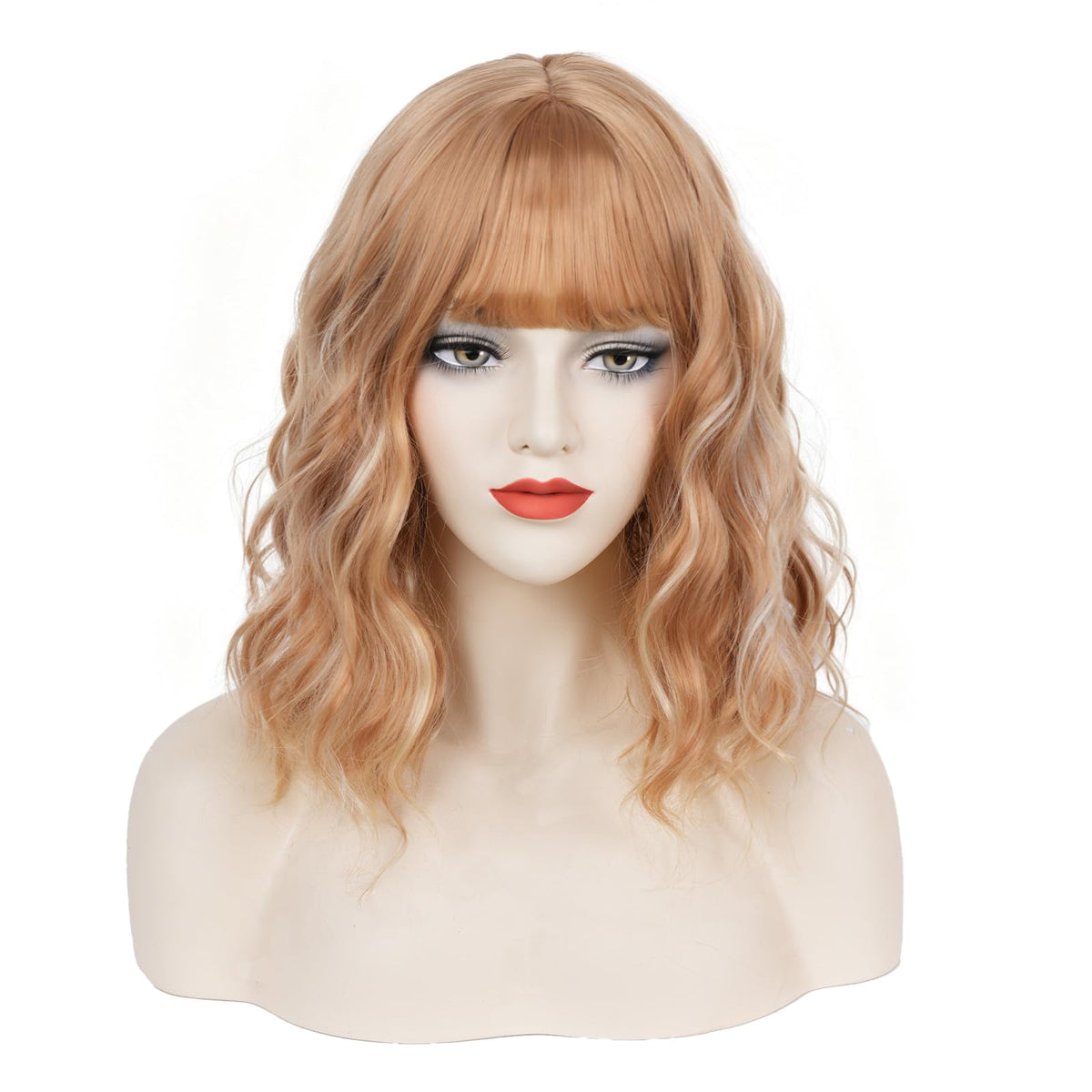 Short Black-grey Wavy Wig with Bangs for Women Halloween Curly Bob Wigs