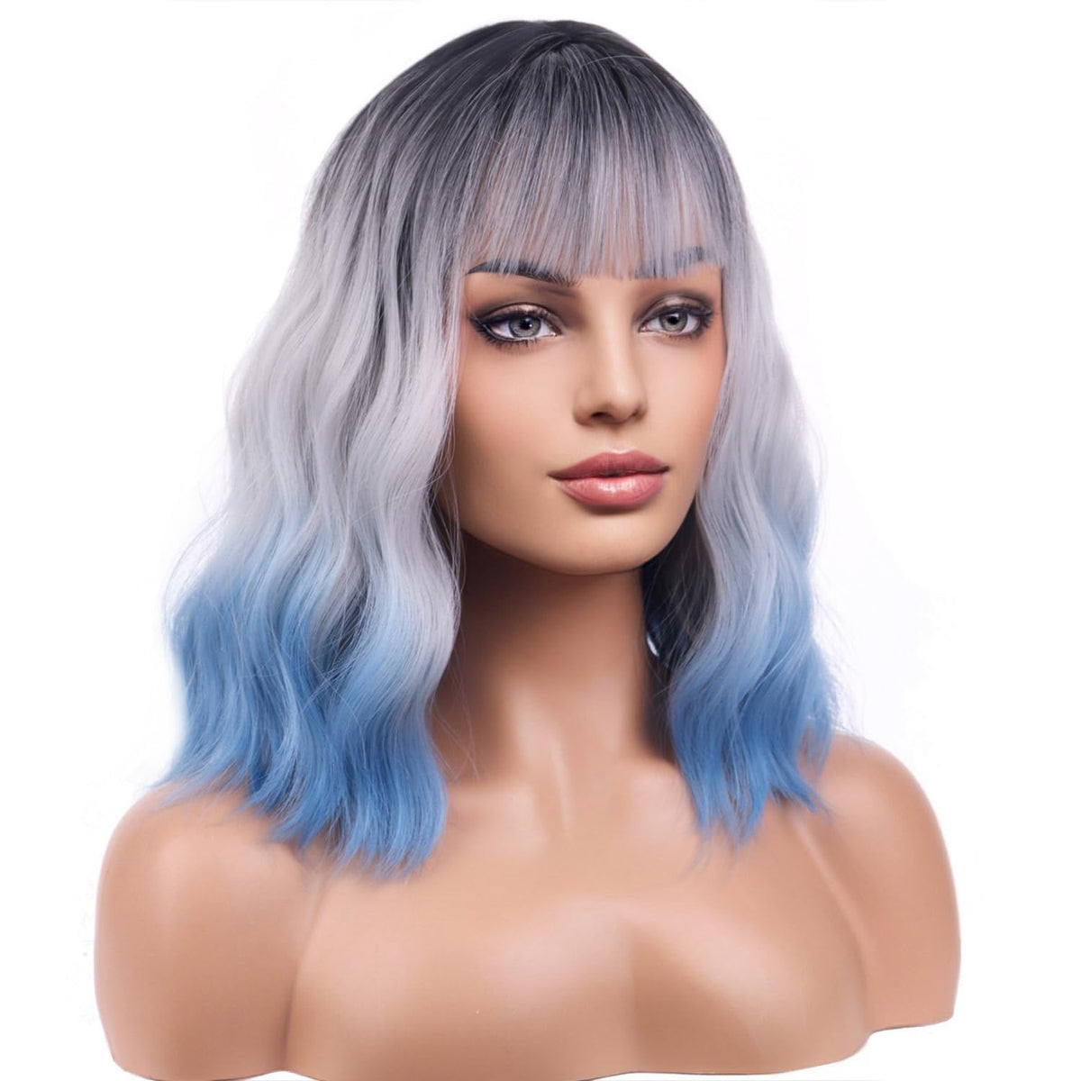 BERON 14 Inches Pink Wig for Women Girls Short Curly Synthetic Wig with Bangs Lovely Pink