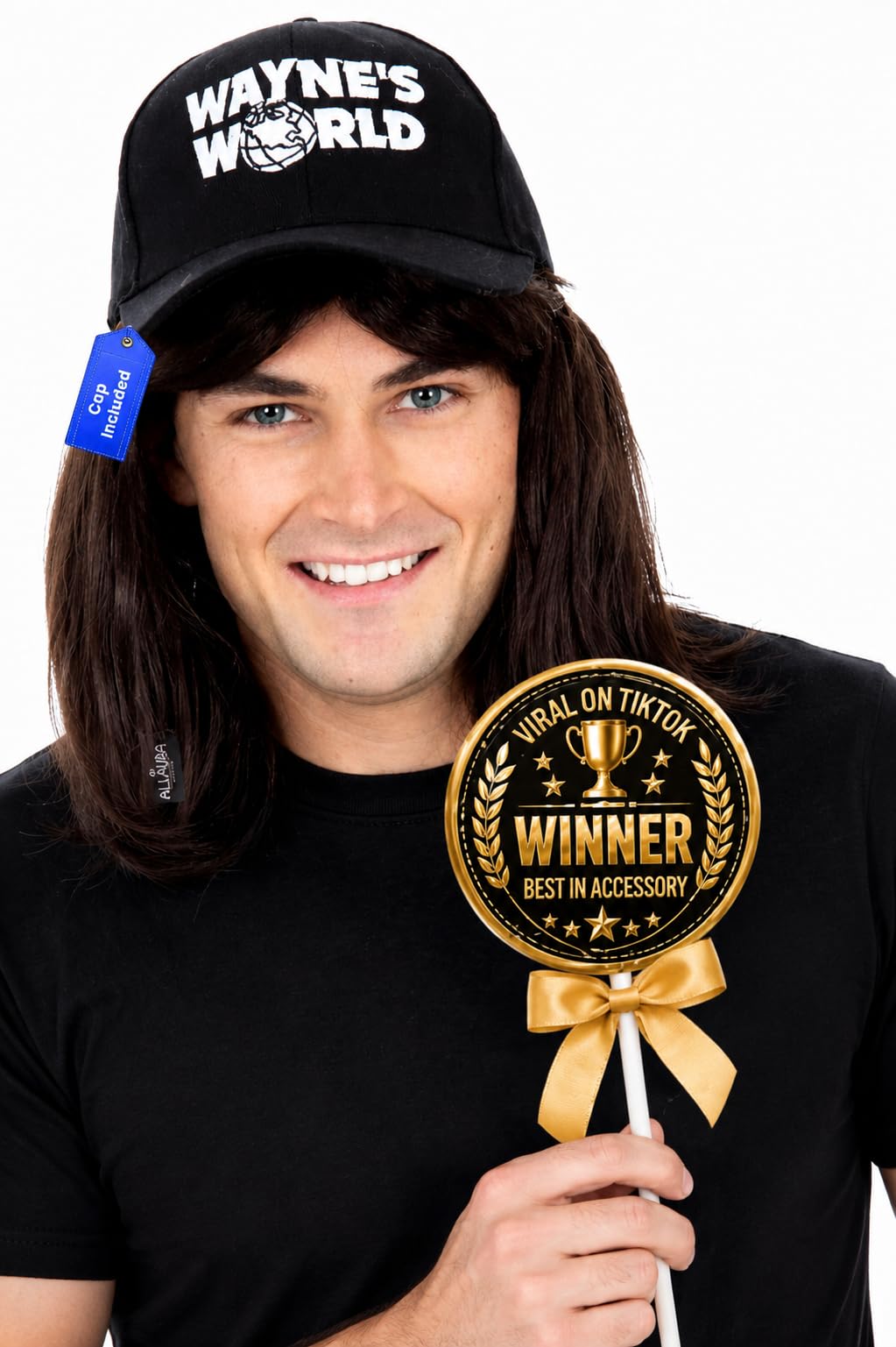 ALLAURA – Jon Snow Wig Northern Snow King Wig + Shield Jon Snow Pin – Bruno Short Black Curly Cosplay Wigs For Men Halloween Cosplay Halloween Costume