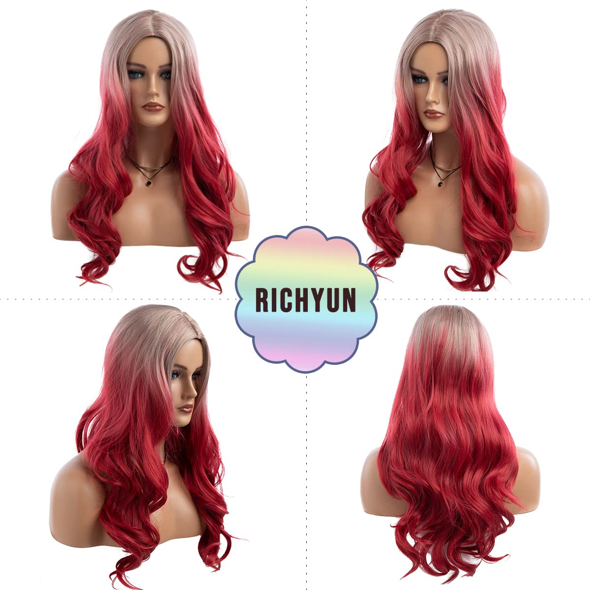 Long Curly Wavy Silver Grey to Purple Wig Side Part Natural Looking Synthetic Cosplay Wig for Women