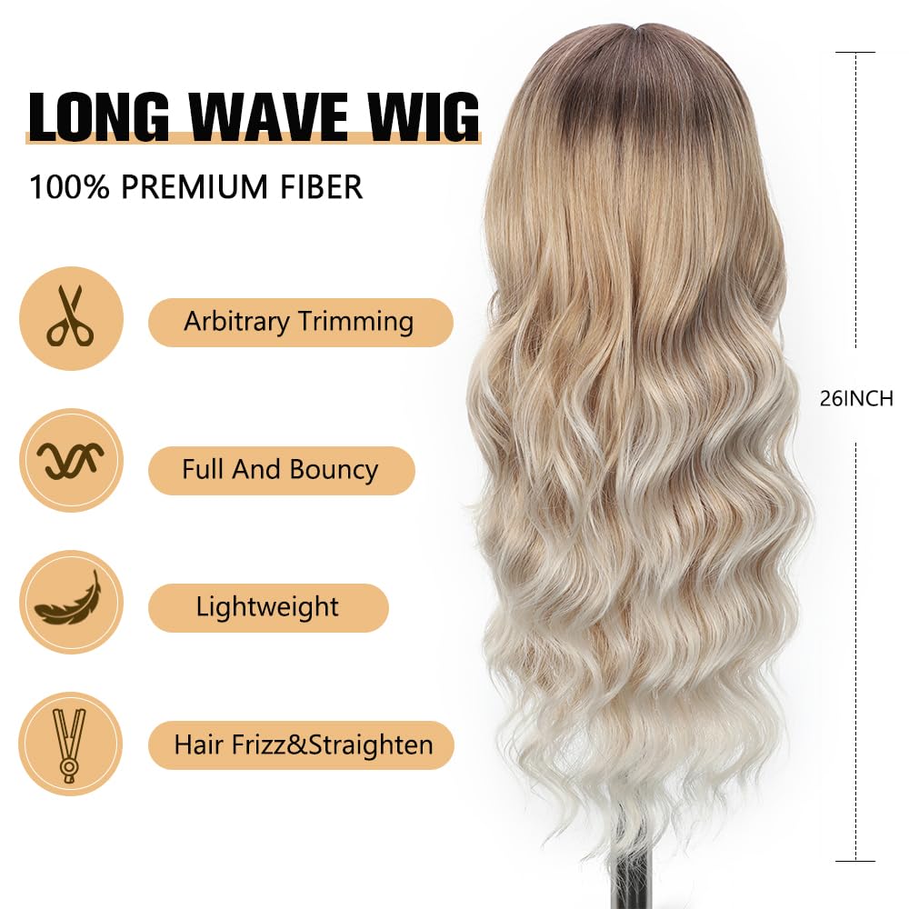 Black Wig with Bangs Long curly wavy Wigs for Women26In Synthetic Black Wig