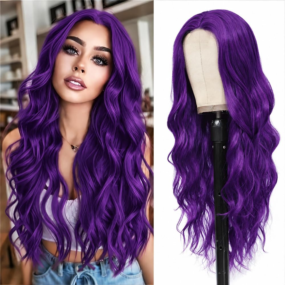 HMHIFI Blonde Wig for Women,26 Inch Long Wavy Curly Middle Part Hair