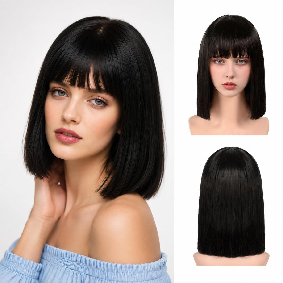 Black Bob Wig with Bangs Short Black Straight Wig for Women