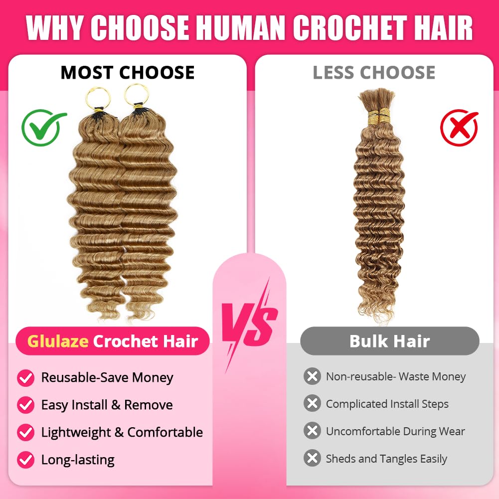 16 Inch Deep Wave Knotless Feather Crochet Human Hair #27 110g