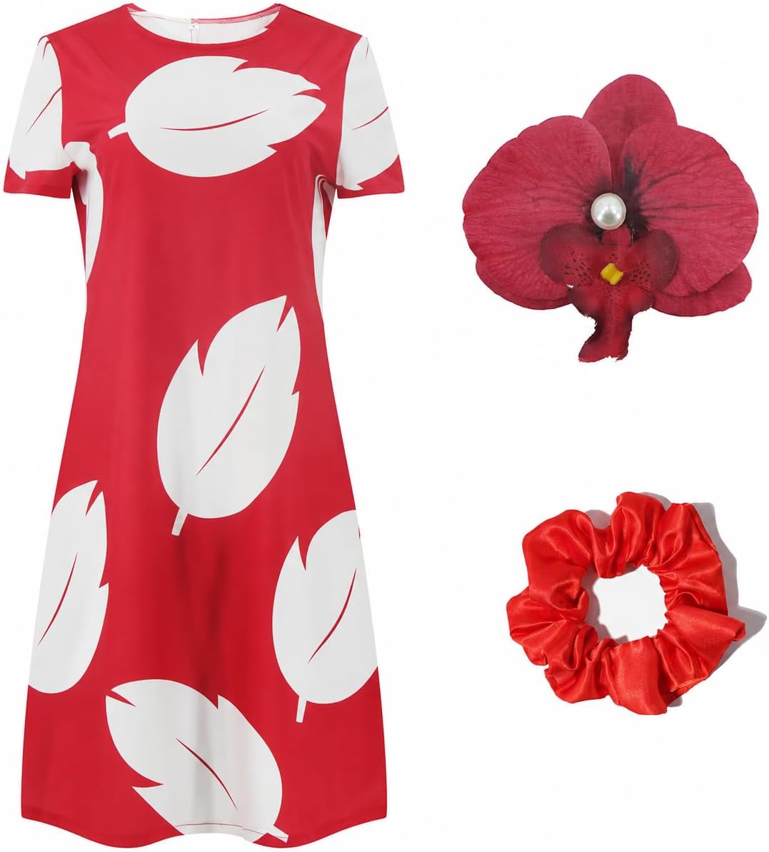 Adult Women Print Short Sleeve Dress Hawaiian Beach Halloween Cosplay