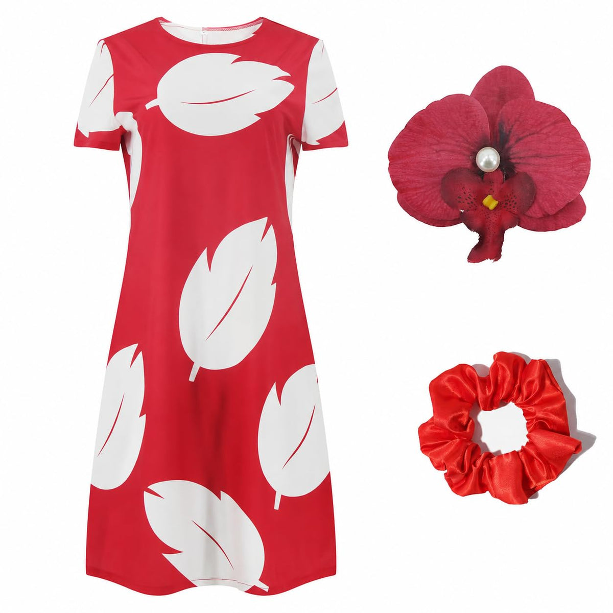 Adult Women Print Short Sleeve Dress Hawaiian Beach Halloween Cosplay