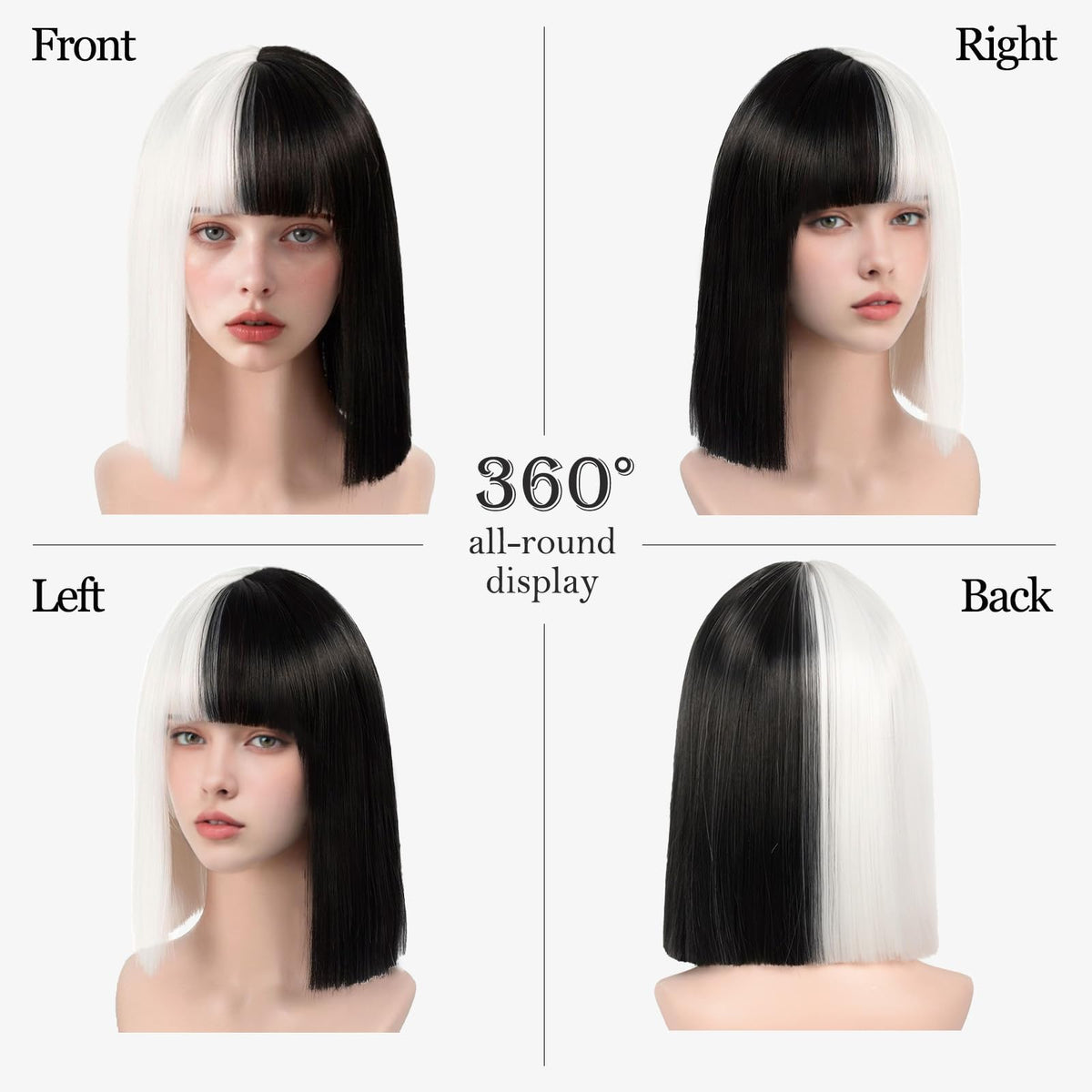 Black Bob Wig with Bangs Short Black Straight Wig for Women