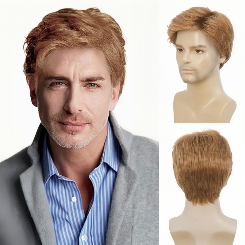 Kaneles Mullet Wigs for Men 80s Costumes Fancy Party Accessory Cosplay Halloween Wig (Light Brown)