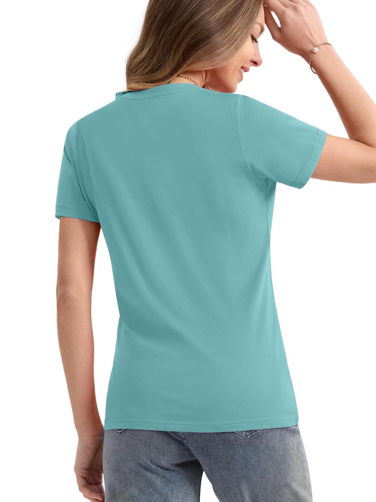 SMENG Women's Cotton Crewneck T-Shirts Short Sleeve Basic Solid Color Tee Classic-Fit Shirt Breathable Comfy Summer Top