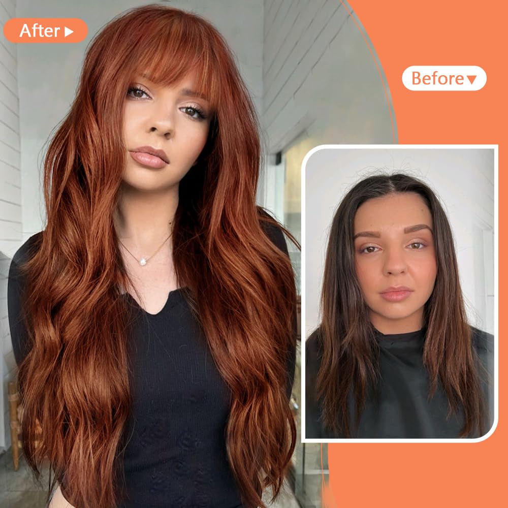 Black Wig with Bangs Long curly wavy Wigs for Women26In Synthetic Black Wig