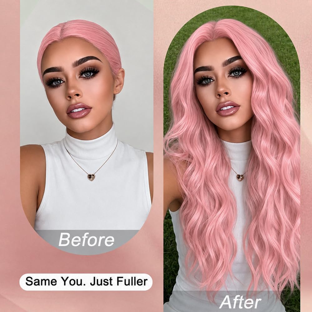 HMHIFI Blonde Wig for Women,26 Inch Long Wavy Curly Middle Part Hair