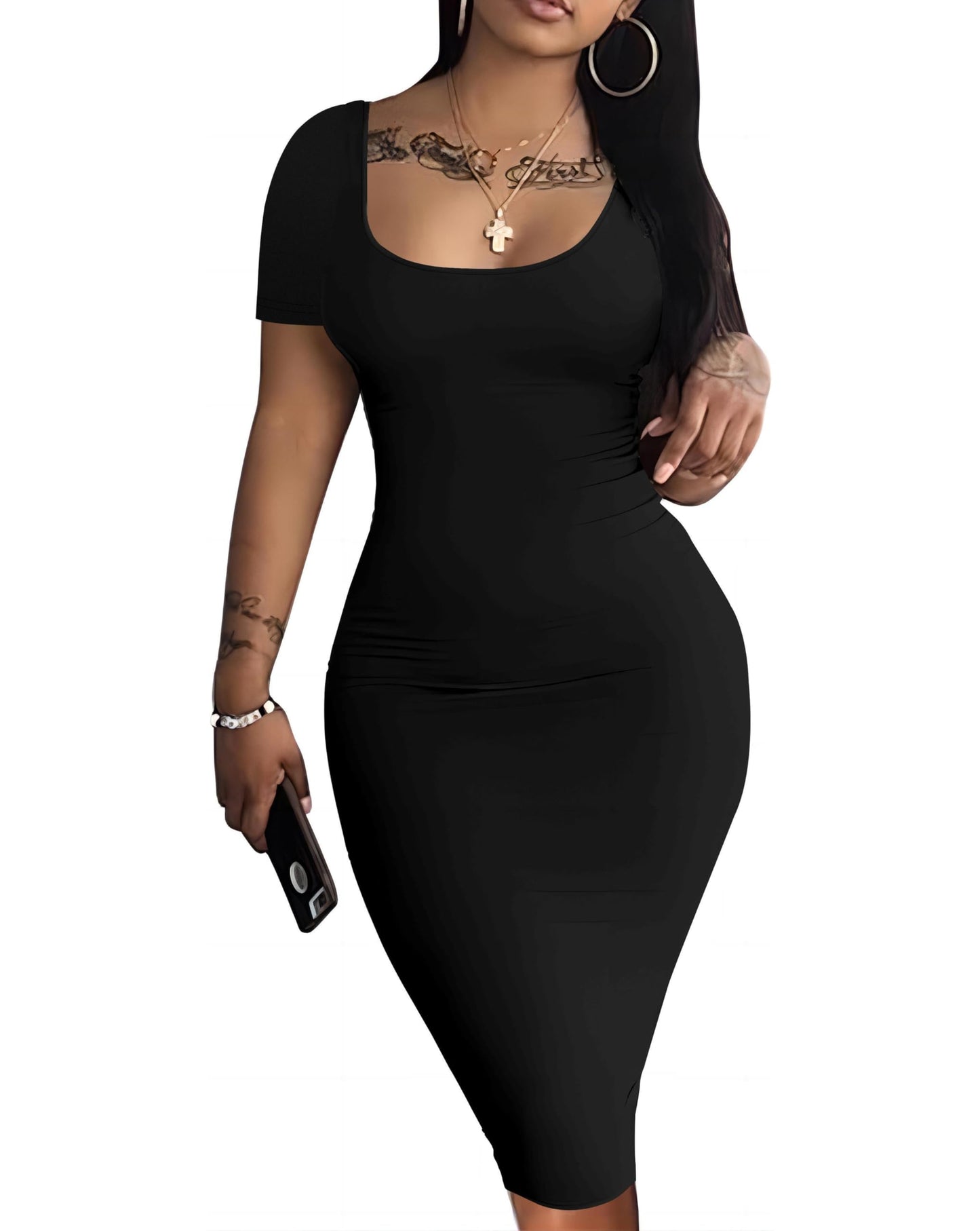 Nimsruc Womens Summer Casual Sexy Short Sleeve Bodycon Dress Basic Pencil Midi Club Dresses