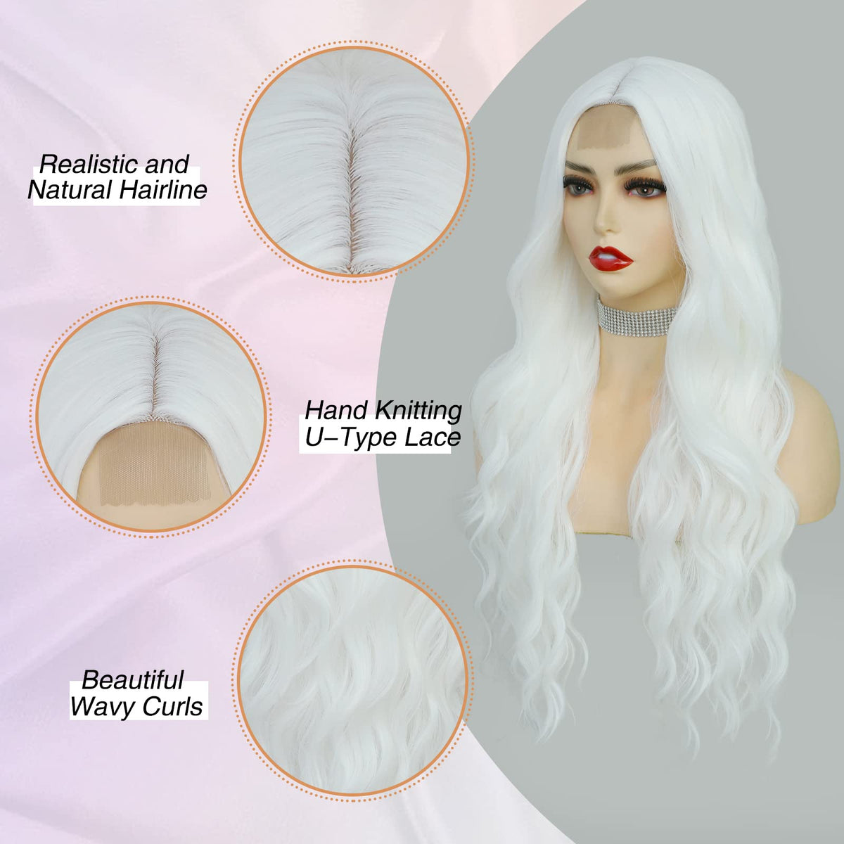 NAYOO 26 Inch Long Wavy Black Wig for Women, Middle Part Natural Looking Synthetic Wig, Heat Resistant Fiber Soft & Lightweight, Realistic Scalp Long Curly Wig for Daily Wear Party Cosplay