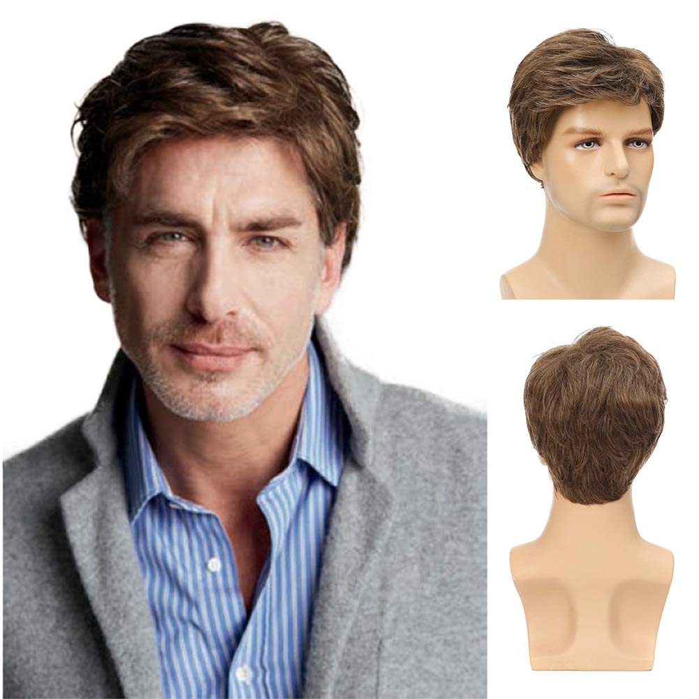 Kaneles Mullet Wigs for Men 80s Costumes Fancy Party Accessory Cosplay Halloween Wig (Light Brown)
