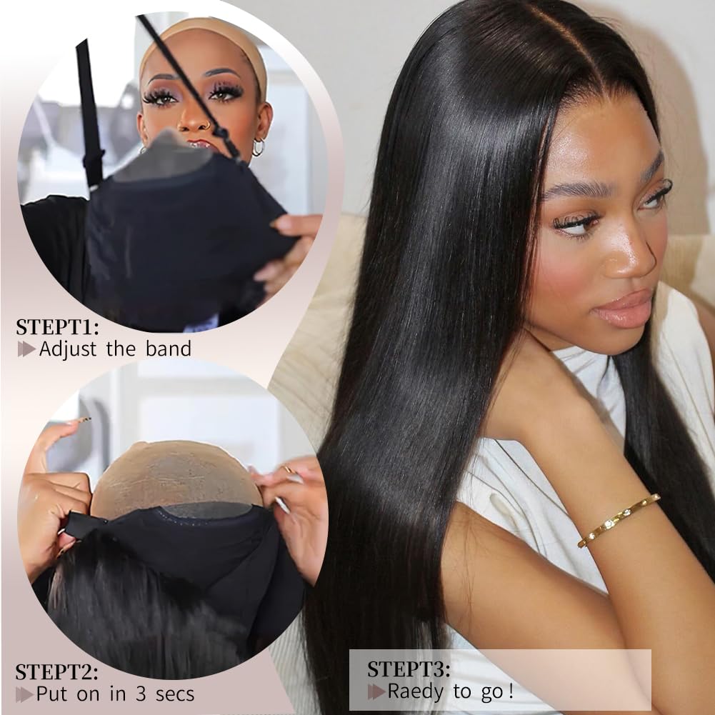 Wear and Go Glueless Wigs Human Hair Pre Cut 6X4 Straight Lace Front Wigs