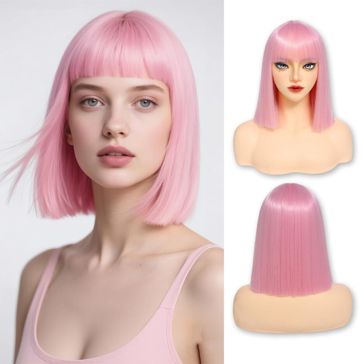 Black Bob Wig with Bangs Short Black Straight Wig for Women