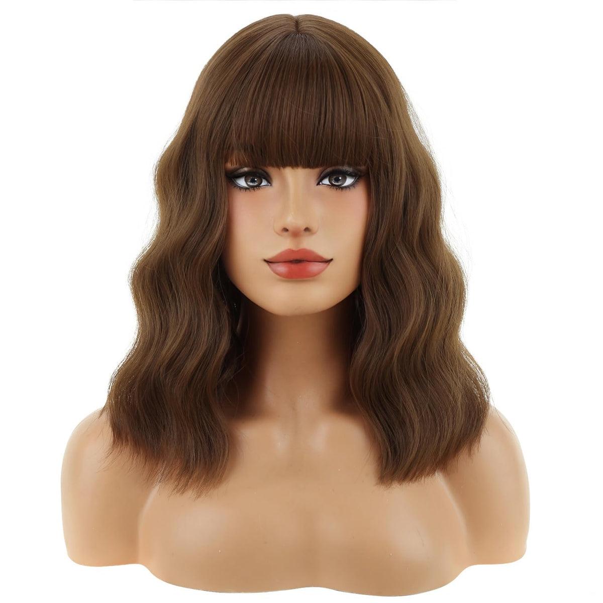 BERON 14 Inches Pink Wig for Women Girls Short Curly Synthetic Wig with Bangs Lovely Pink