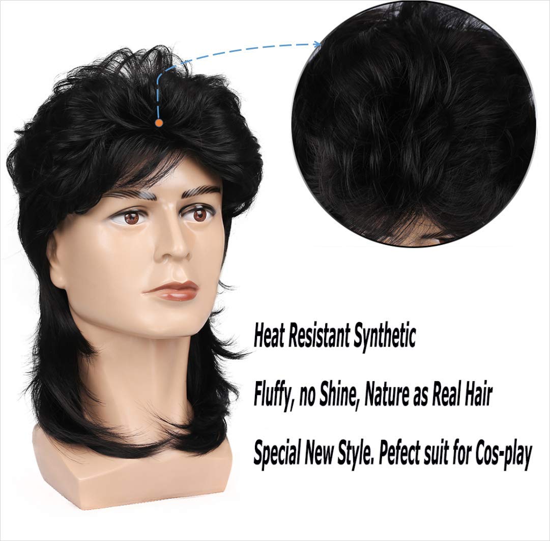 Kaneles Mullet Wigs for Men 80s Costumes Fancy Party Accessory Cosplay Halloween Wig (Light Brown)