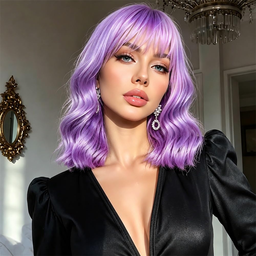 Sweetie Royal Blue Bob Wig Bangs – Wavy Synthetic Shoulder Length