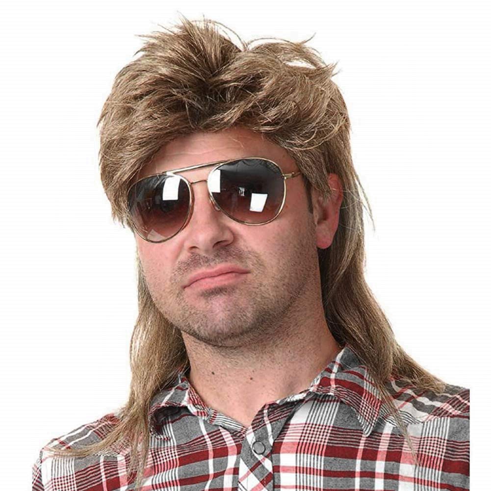 Kaneles Mullet Wigs for Men 80s Costumes Fancy Party Accessory Cosplay Halloween Wig (Light Brown)