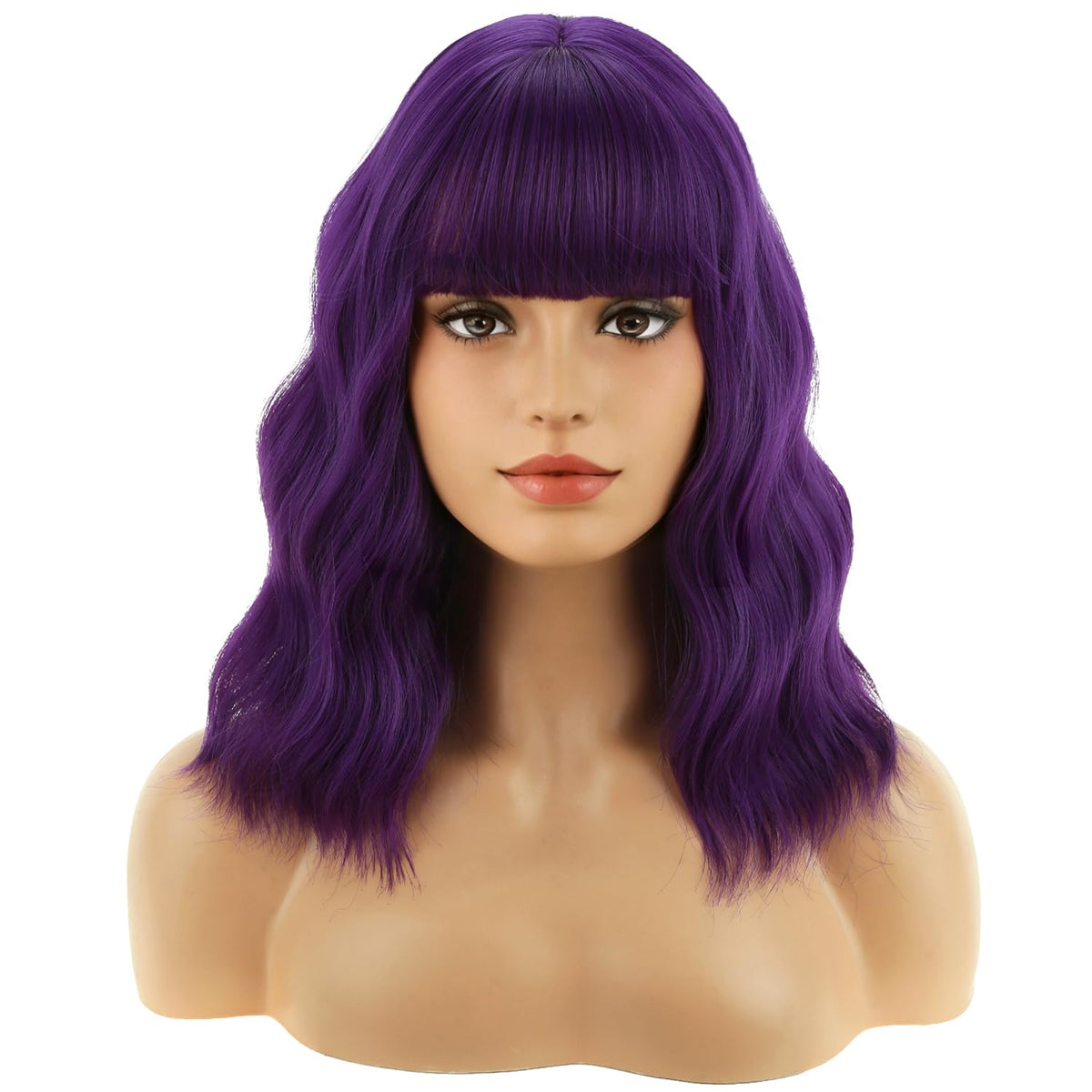 BERON 14 Inches Pink Wig for Women Girls Short Curly Synthetic Wig with Bangs Lovely Pink