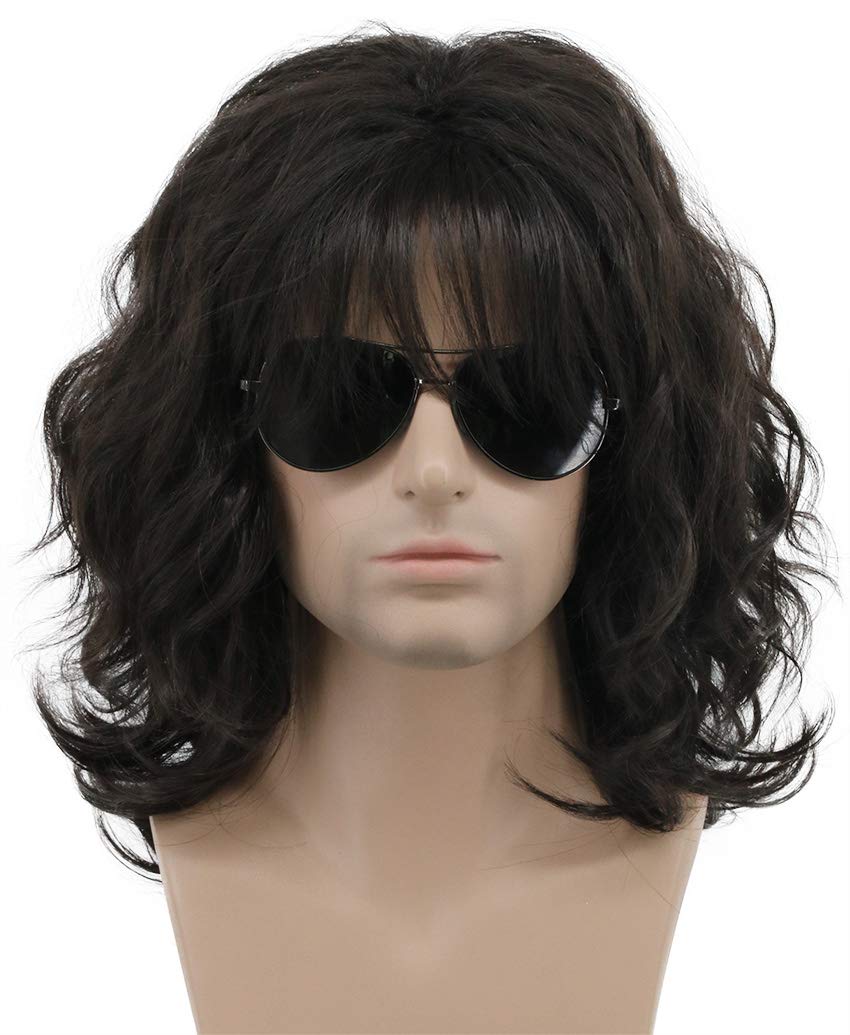karlery California 70s 80s Rocker Wig Men Women Long Curly Dark Brown