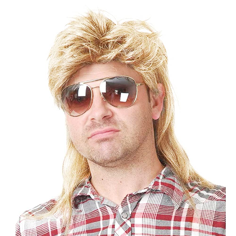 Kaneles Mullet Wigs for Men 80s Costumes Fancy Party Accessory Cosplay Halloween Wig (Light Brown)