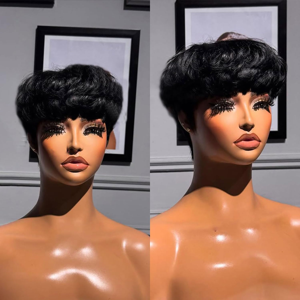 VRZ Pixie Cut Wigs for Black Women Brazilian Curly Pixie Cut Wig Human Hair Glueless Short Layered Wigs With Bangs Natural Black Color No Glue Human Hair Wig for Daily Use