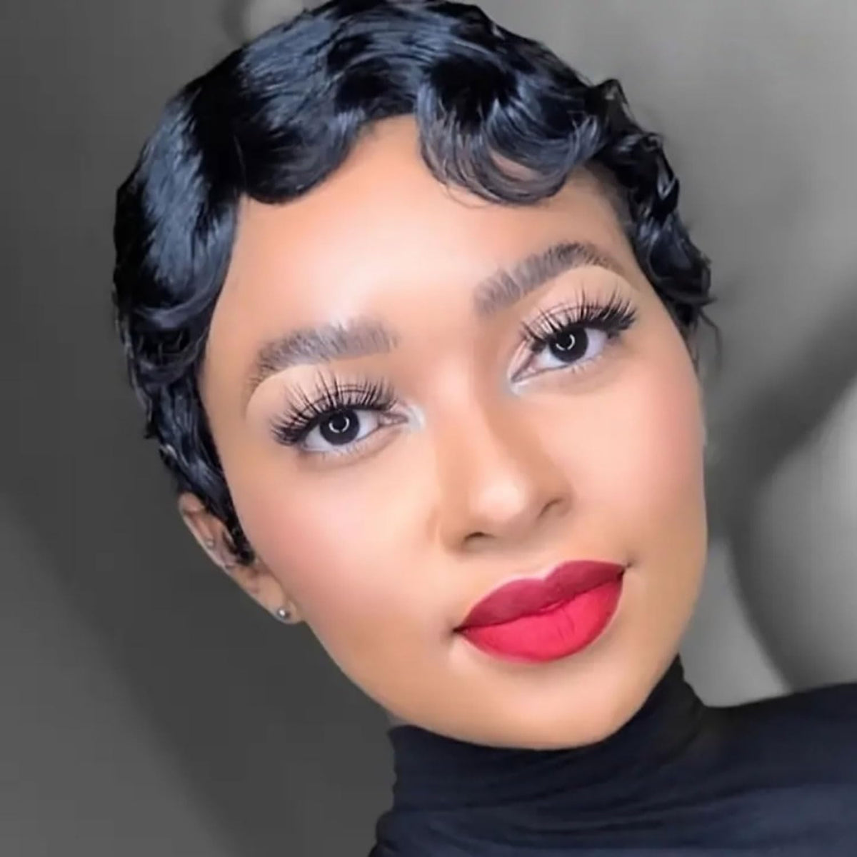 VRZ Pixie Cut Wigs for Black Women Brazilian Curly Pixie Cut Wig Human Hair Glueless Short Layered Wigs With Bangs Natural Black Color No Glue Human Hair Wig for Daily Use
