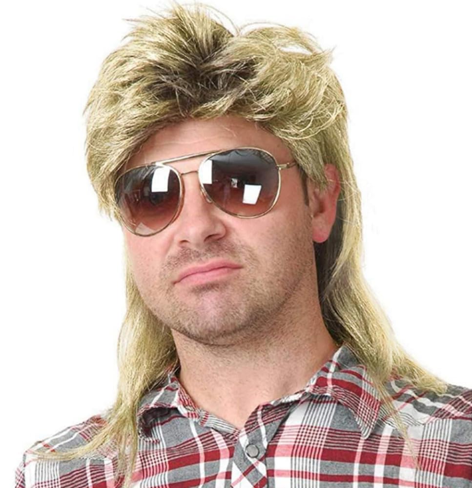 Kaneles Mullet Wigs for Men 80s Costumes Fancy Party Accessory Cosplay Halloween Wig (Light Brown)