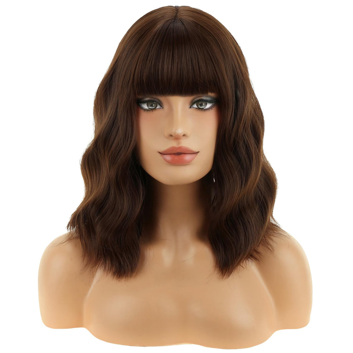 BERON 14 Inches Pink Wig for Women Girls Short Curly Synthetic Wig with Bangs Lovely Pink