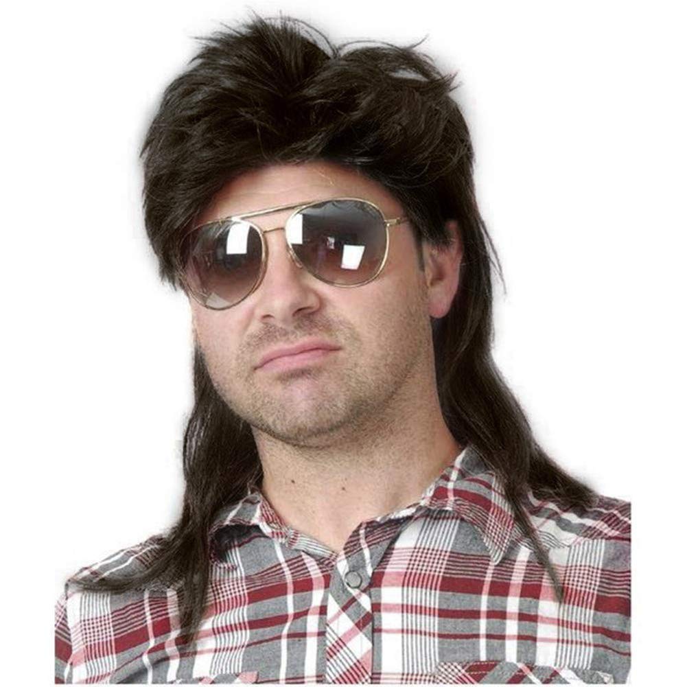 Kaneles Mullet Wigs for Men 80s Costumes Fancy Party Accessory Cosplay Halloween Wig (Light Brown)