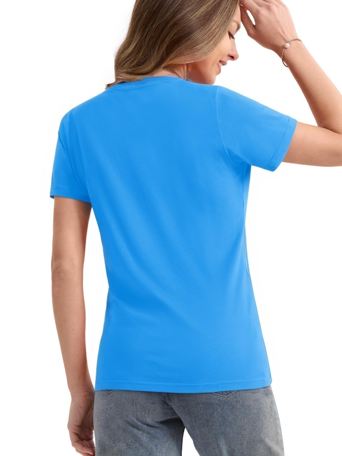 SMENG Women's Cotton Crewneck T-Shirts Short Sleeve Basic Solid Color Tee Classic-Fit Shirt Breathable Comfy Summer Top